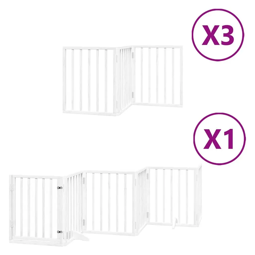Dog Gate White 15 Panels Foldable Poplar Wood Pet Safety Barrier
