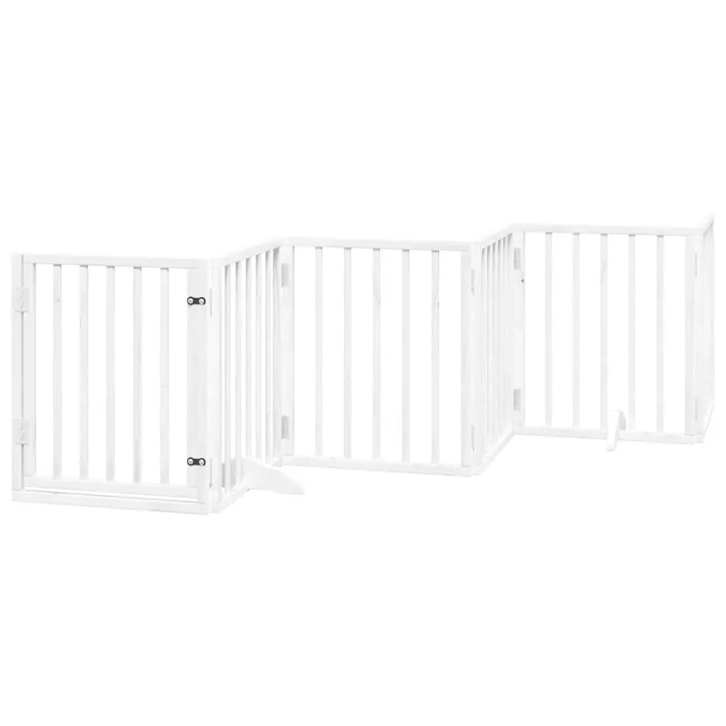 Dog Gate White 15 Panels Foldable Poplar Wood Pet Safety Barrier
