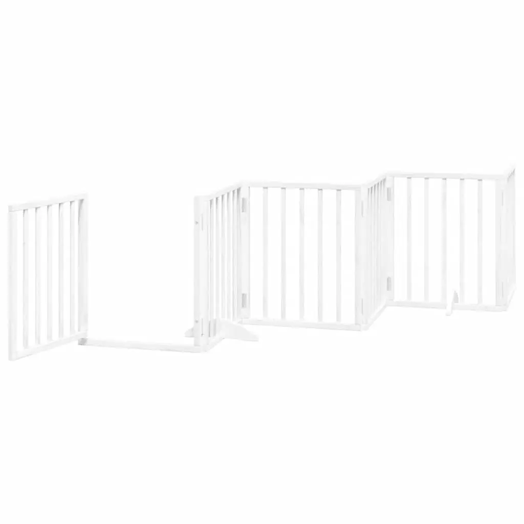 Dog Gate White 15 Panels Foldable Poplar Wood Pet Safety Barrier