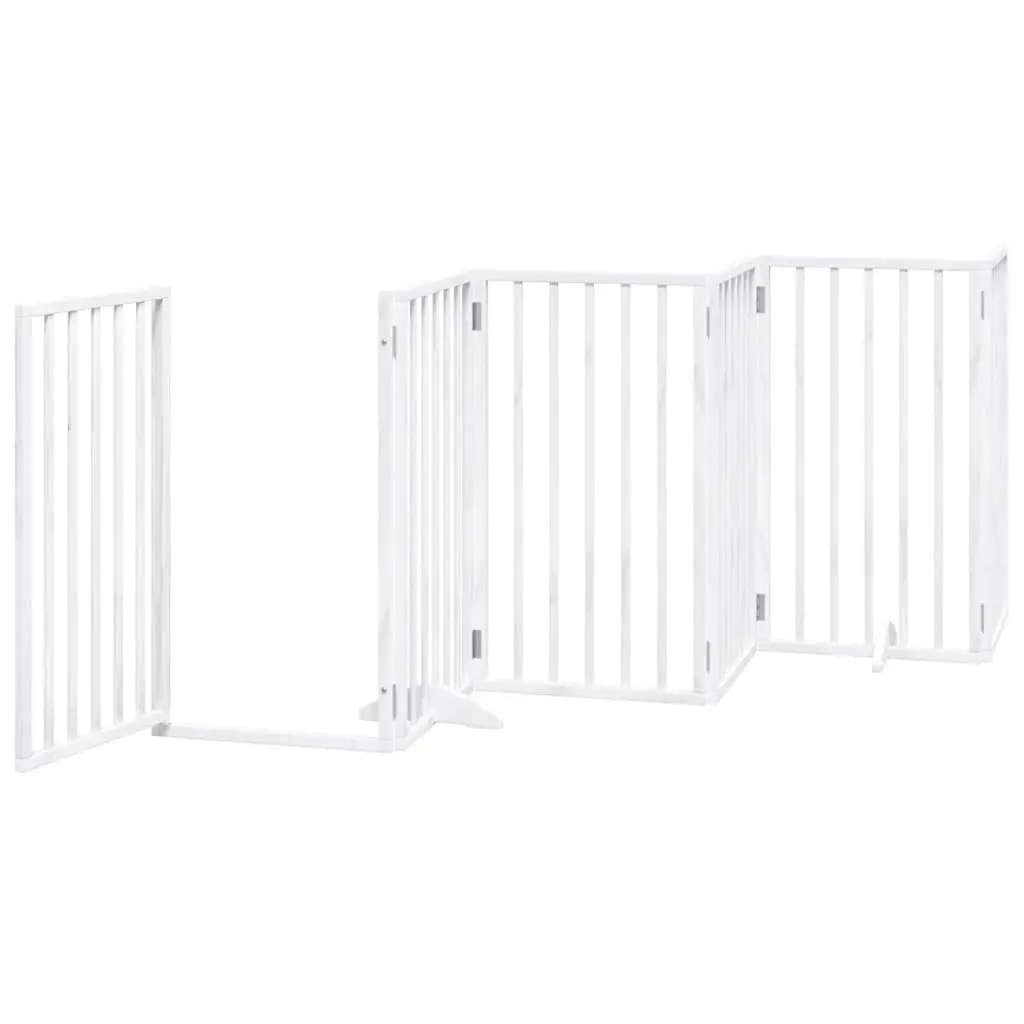 Dog Gate White 9 Panels Foldable with Door Poplar Wood Safety Barrier