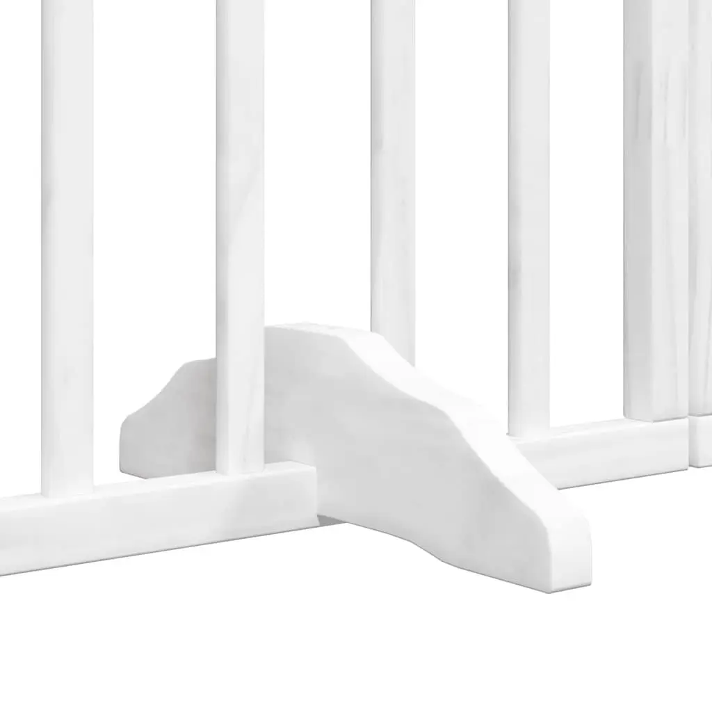 Dog Gate White 9 Panels Foldable with Door Poplar Wood Safety Barrier