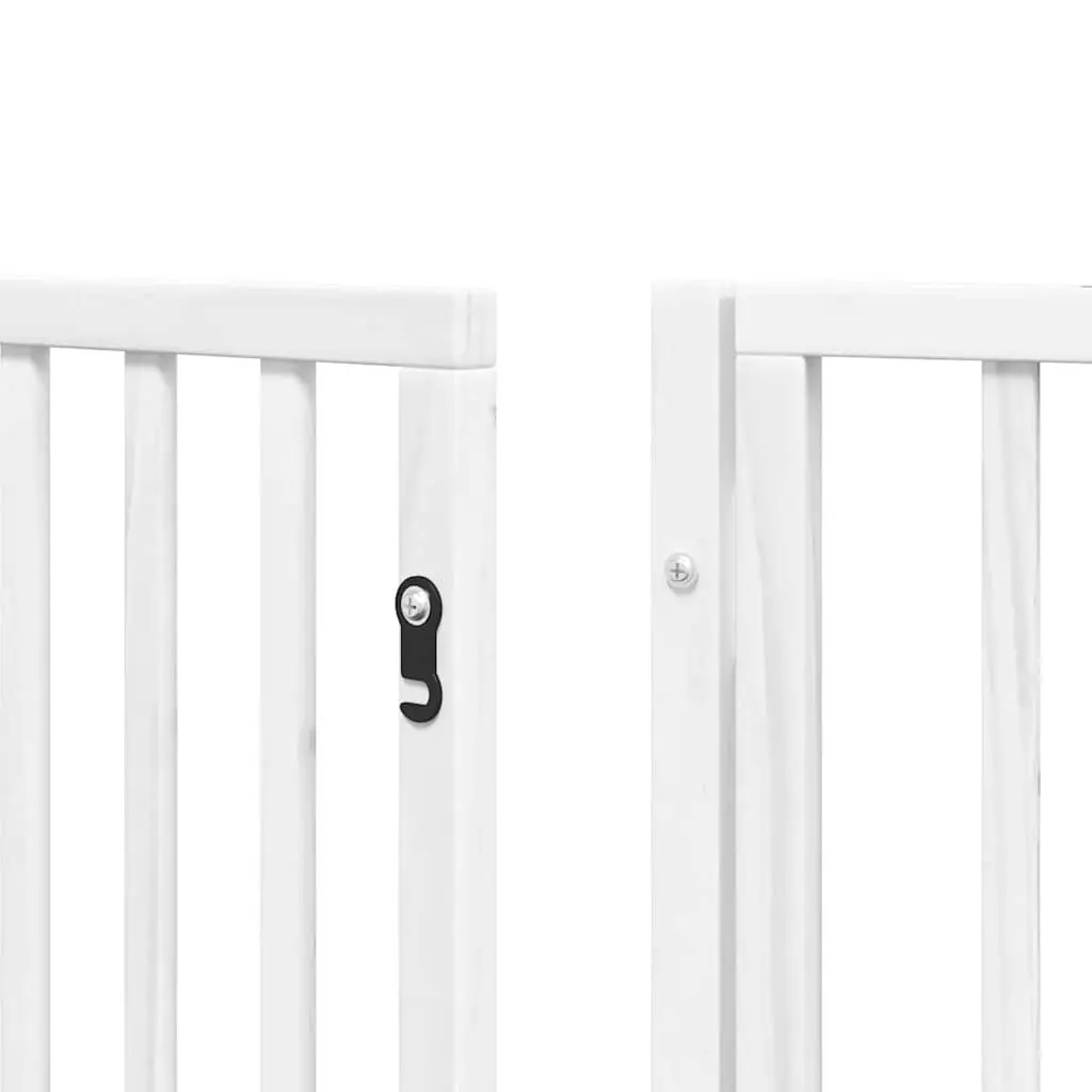 Dog Gate White 9 Panels Foldable with Door Poplar Wood Safety Barrier