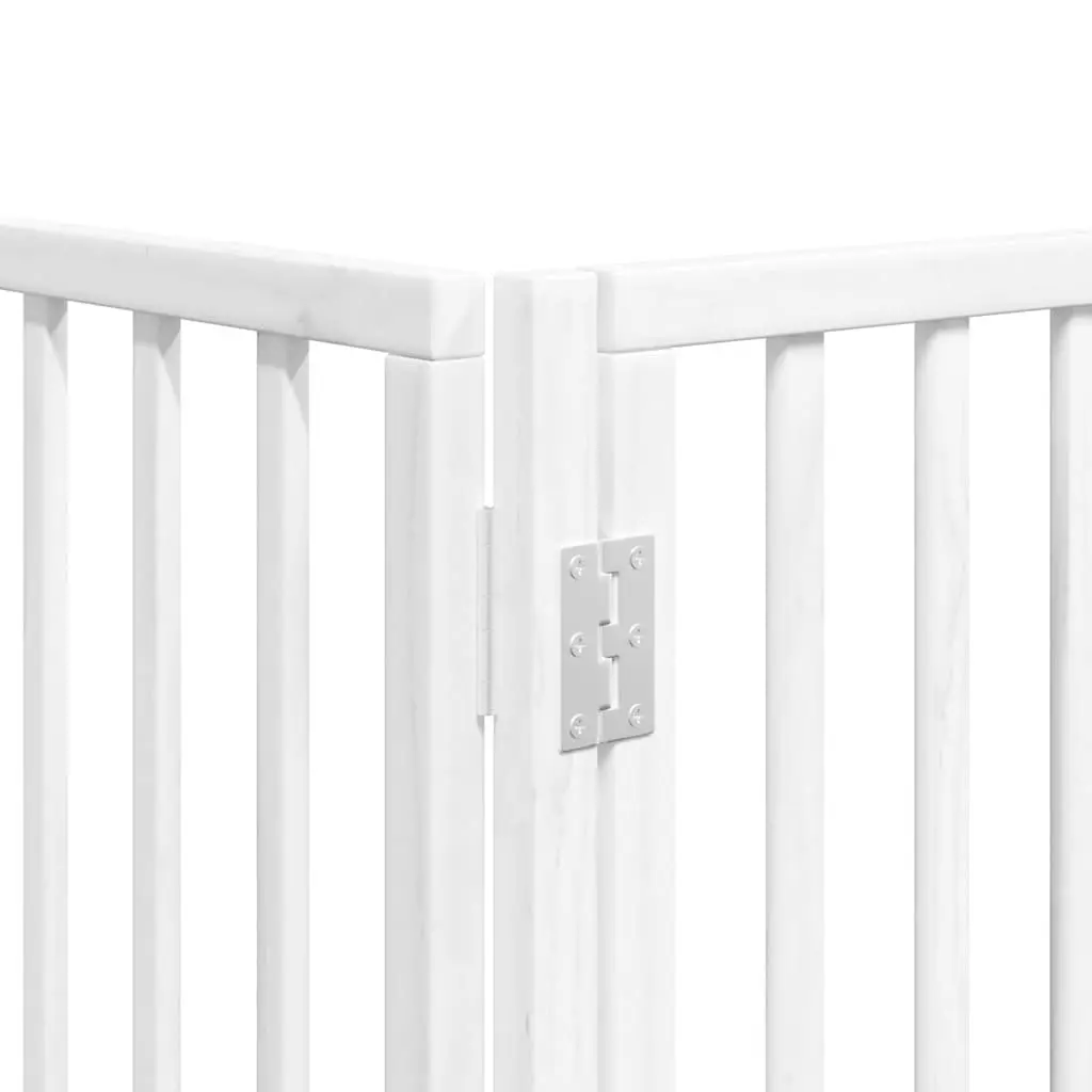 Dog Gate White 9 Panels Foldable with Door Poplar Wood Safety Barrier