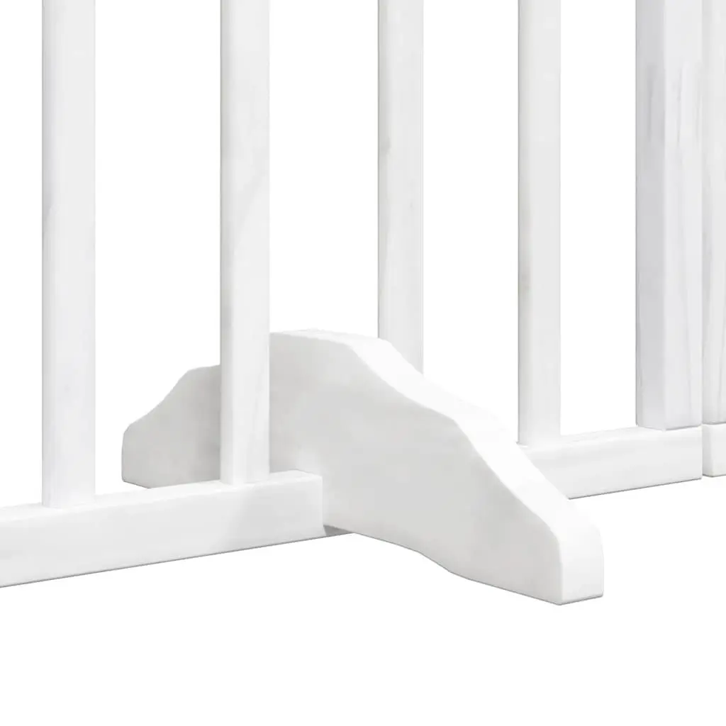 Dog Gate White 12 Panels Foldable Poplar Wood Pet Safety Barrier with Door Lock