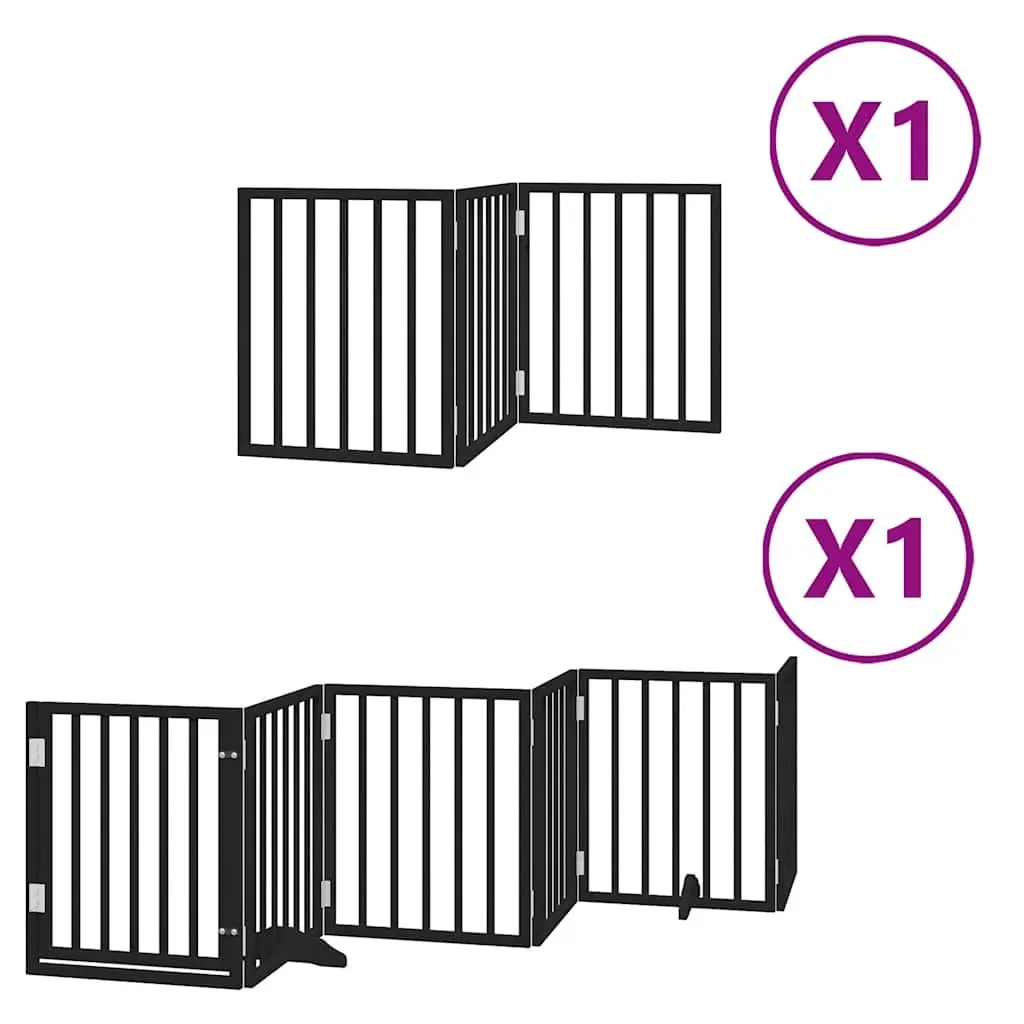 Dog Gate Black 9 Panels Foldable with Door and Locks Poplar Wood Pet Barrier