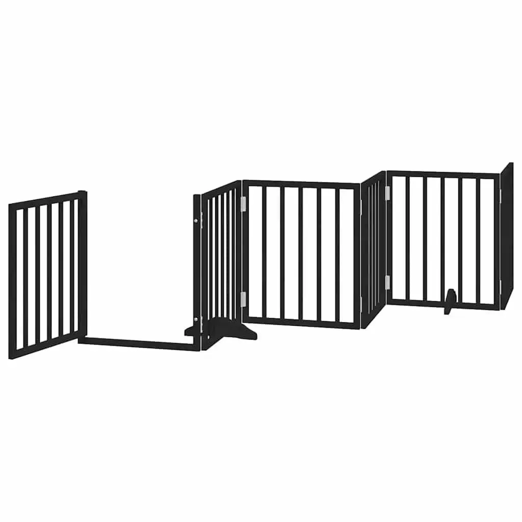 Dog Gate Black 9 Panels Foldable with Door and Locks Poplar Wood Pet Barrier