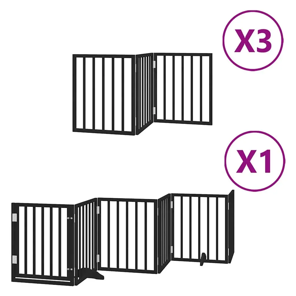 Dog Gate Black 15 Panels Foldable with Door Poplar Wood Pet Pen Barrier
