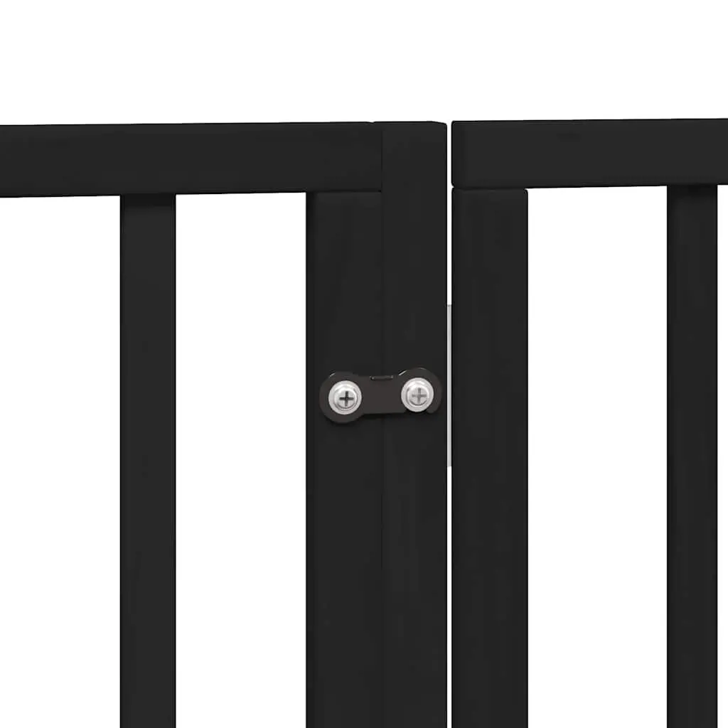 Dog Gate Black 12 Panels Foldable Poplar Wood Safety Barrier with Door