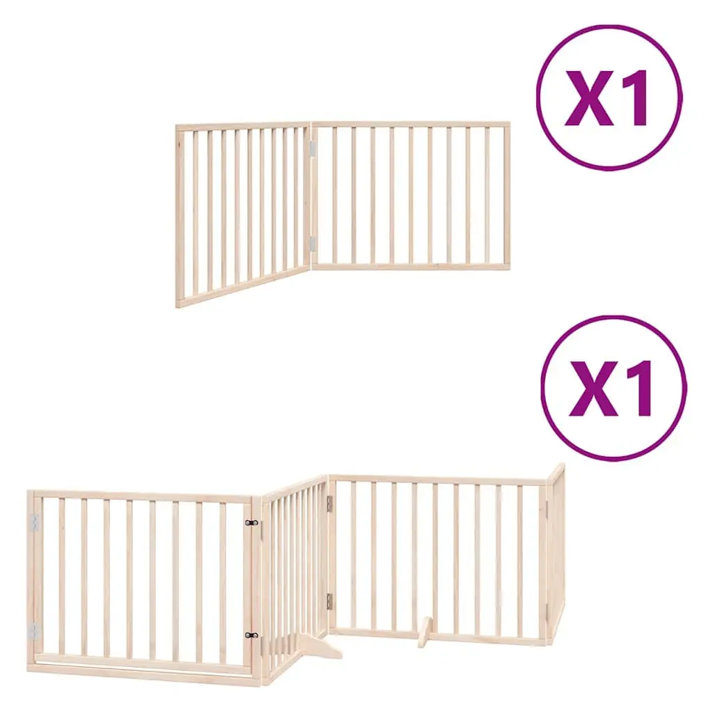 Dog Gate Brown 6 Panel Foldable Poplar Wood Pet Safety Barrier Door Enclosure