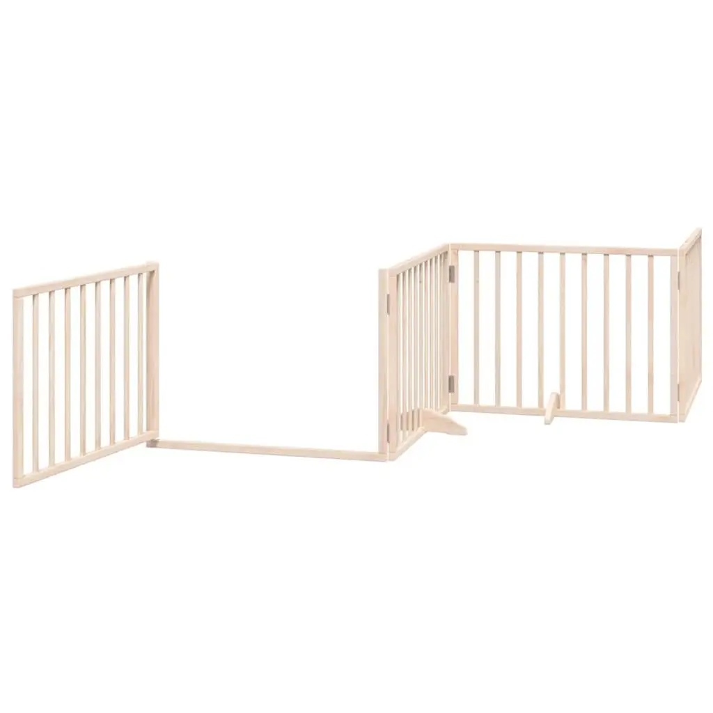 Dog Gate Brown 6 Panel Foldable Poplar Wood Pet Safety Barrier Door Enclosure
