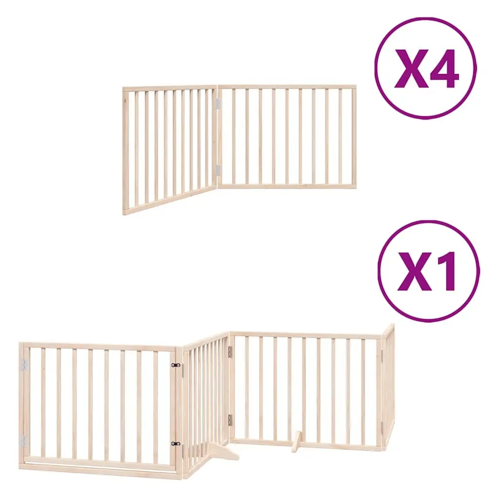 Dog Gate Brown 12 Panels Foldable Poplar Wood Pet Pen Barrier with Door Locks