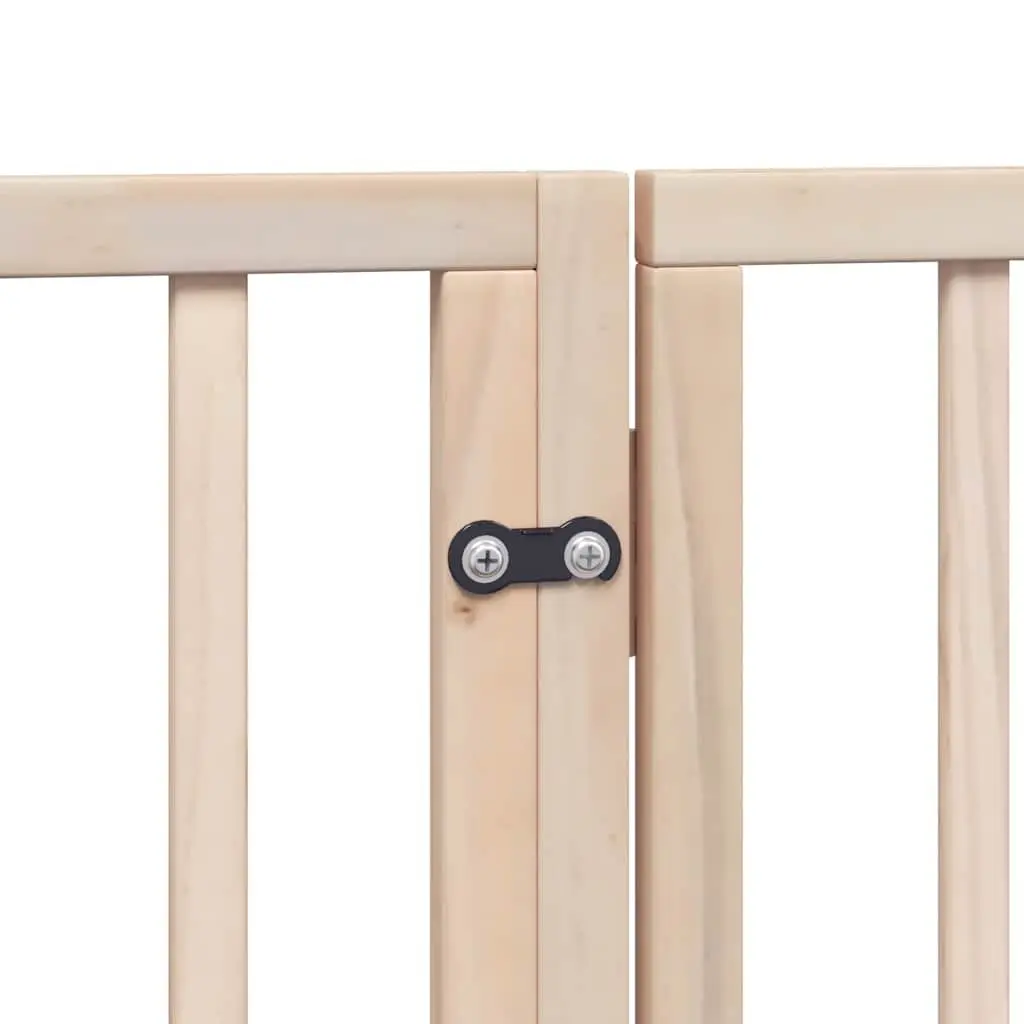 Dog Gate Brown 12 Panels Foldable Poplar Wood Pet Pen Barrier with Door Locks