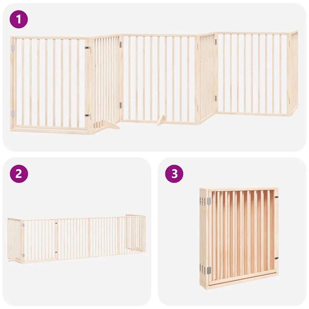 Dog Gate Brown 6 Panels Foldable Poplar Wood Pet Safety Barrier