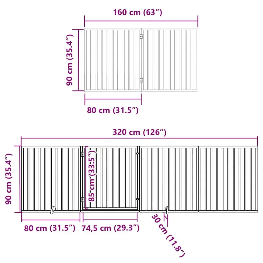 Dog Gate Brown 6 Panels Foldable Poplar Wood Pet Safety Barrier