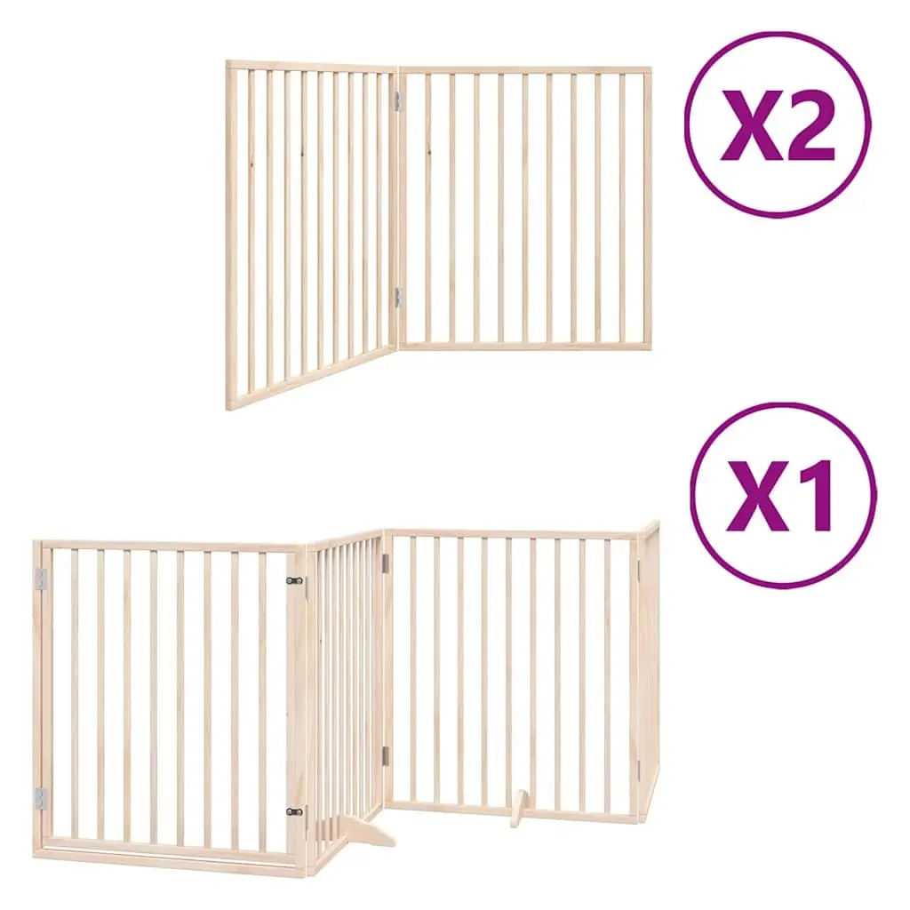 Dog Gate Brown 8 Panels 640 cm Foldable Poplar Wood with Door