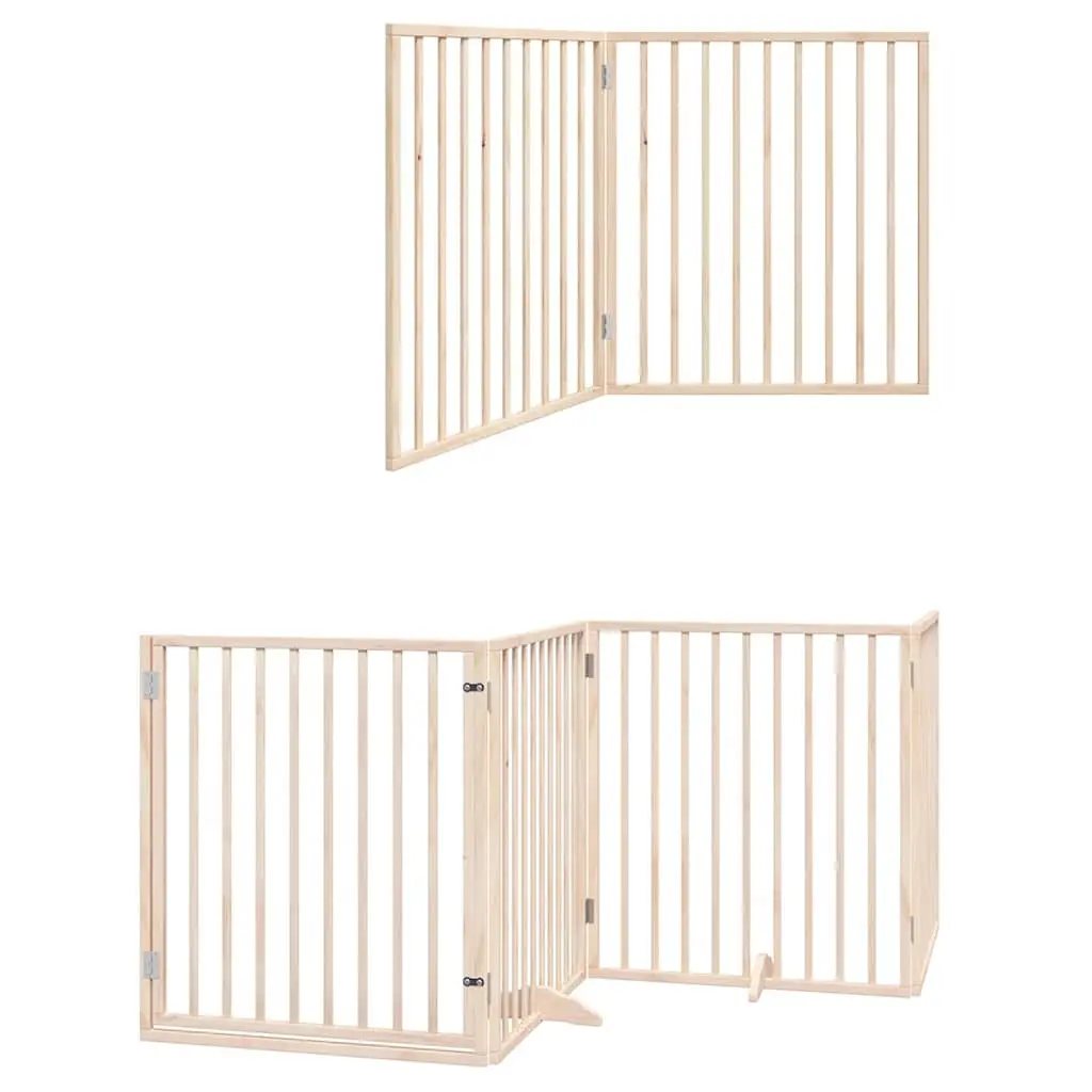 Dog Gate Brown 8 Panels 640 cm Foldable Poplar Wood with Door