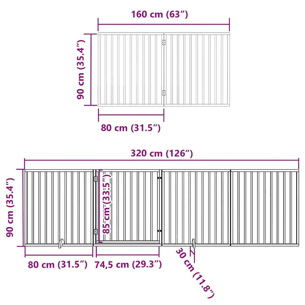 Dog Gate Brown 8 Panels 640 cm Foldable Poplar Wood with Door