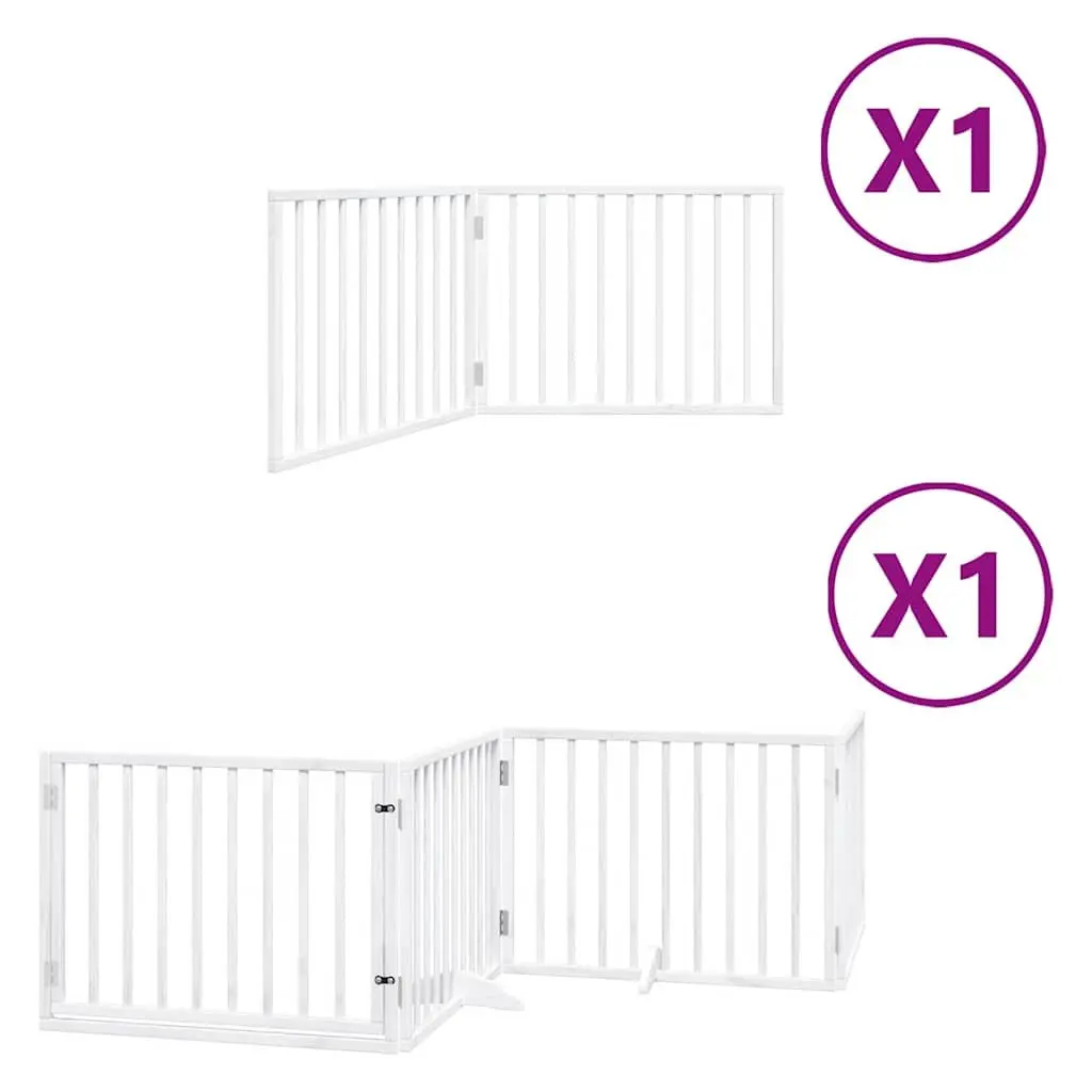 Dog Gate White 6 Panels Foldable Poplar Wood Pet Safety Barrier with Door Lock