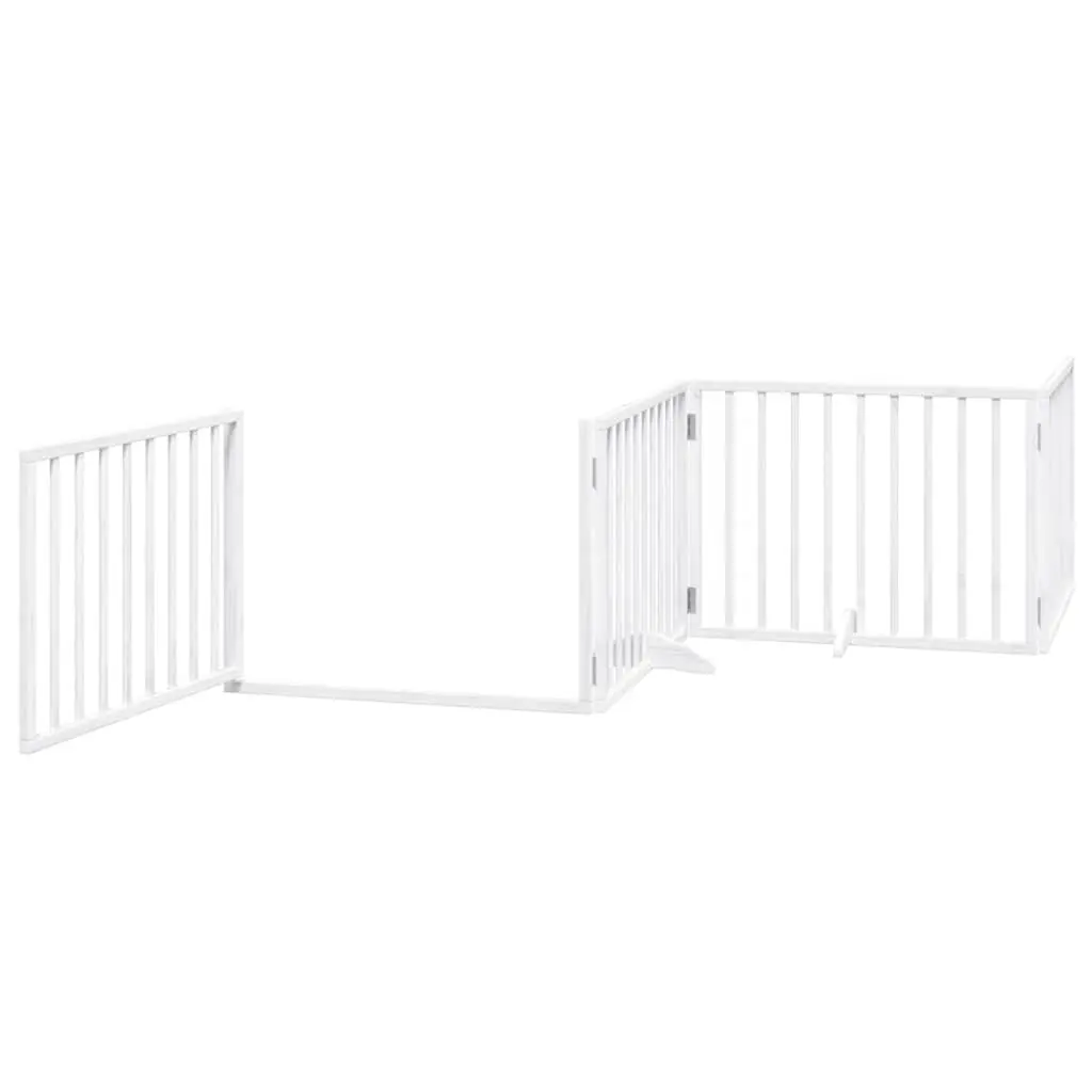 Dog Gate White 6 Panels Foldable Poplar Wood Pet Safety Barrier with Door Lock