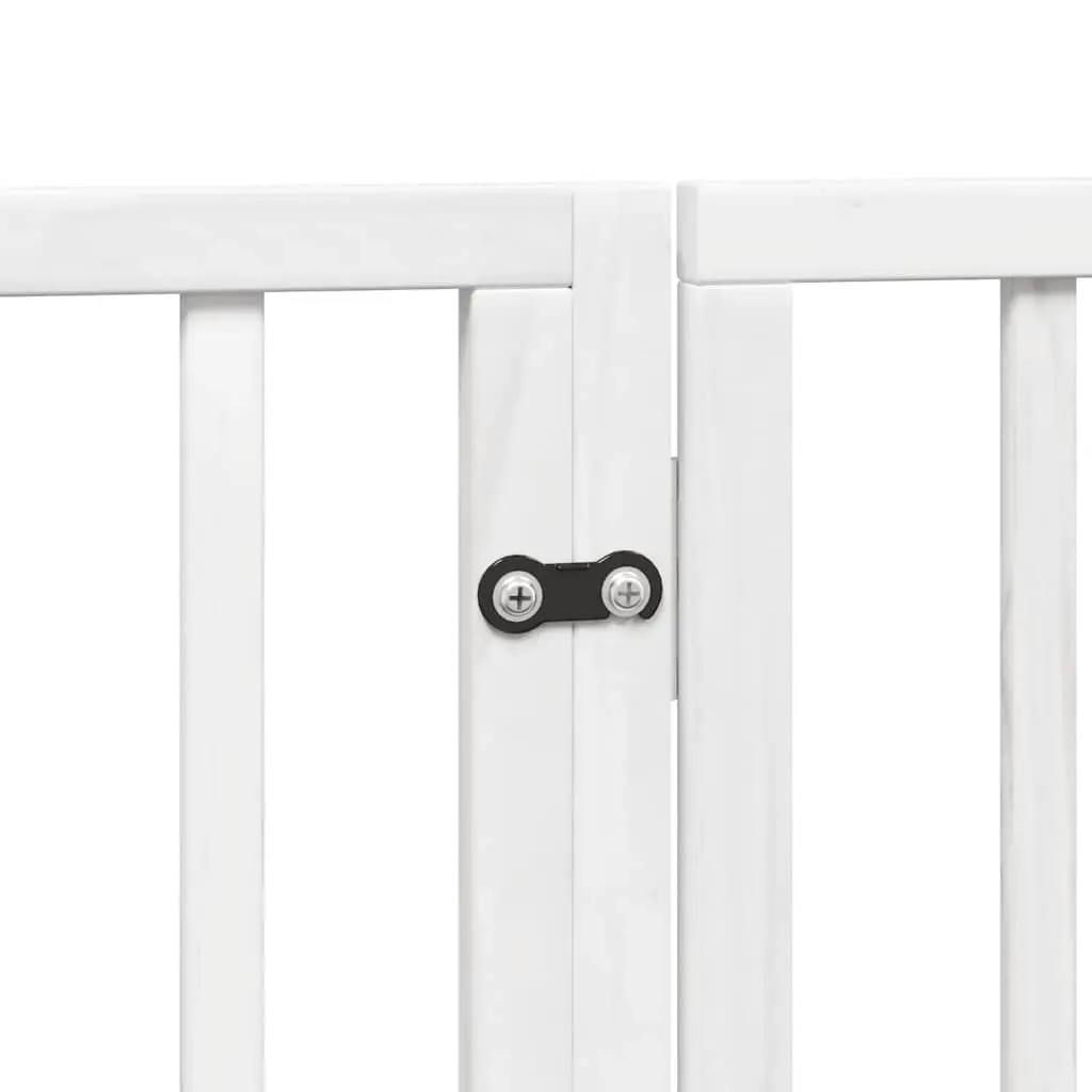 Dog Gate White 6 Panels Foldable Poplar Wood Pet Safety Barrier with Door Lock