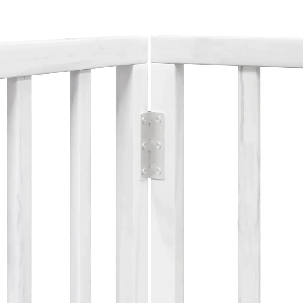 Dog Gate White 6 Panels Foldable Poplar Wood Pet Safety Barrier with Door Lock