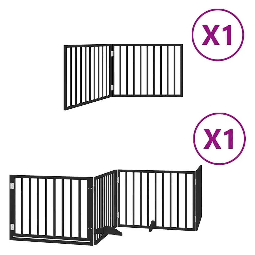 Dog Gate Black 6 Panels Foldable Poplar Wood Safety Pen 480cm