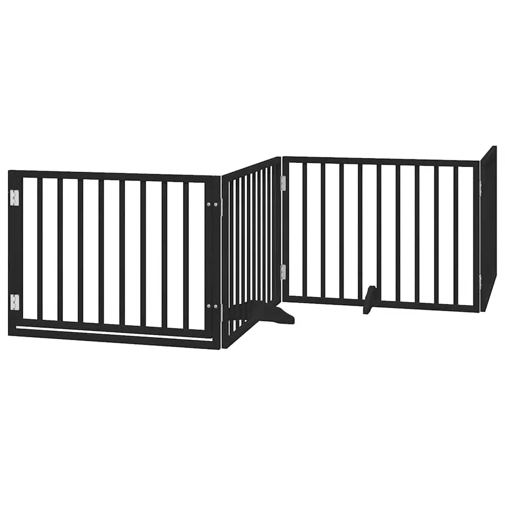 Dog Gate Black 6 Panels Foldable Poplar Wood Safety Pen 480cm