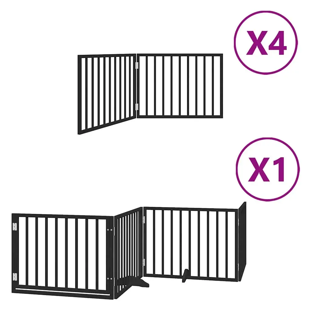 Dog Gate Foldable 12 Panels Black Poplar Wood Pet Safety Barrier with Door