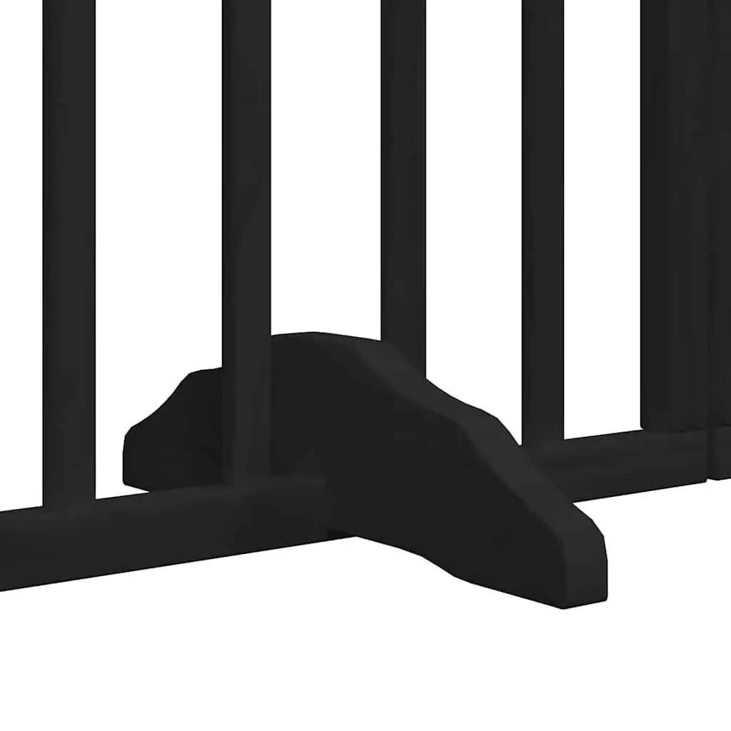 Dog Gate Foldable 12 Panels Black Poplar Wood Pet Safety Barrier with Door