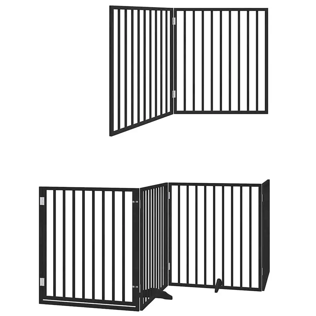 Dog Gate Black 6 Panels Foldable Poplar Wood Pet Safety Barrier