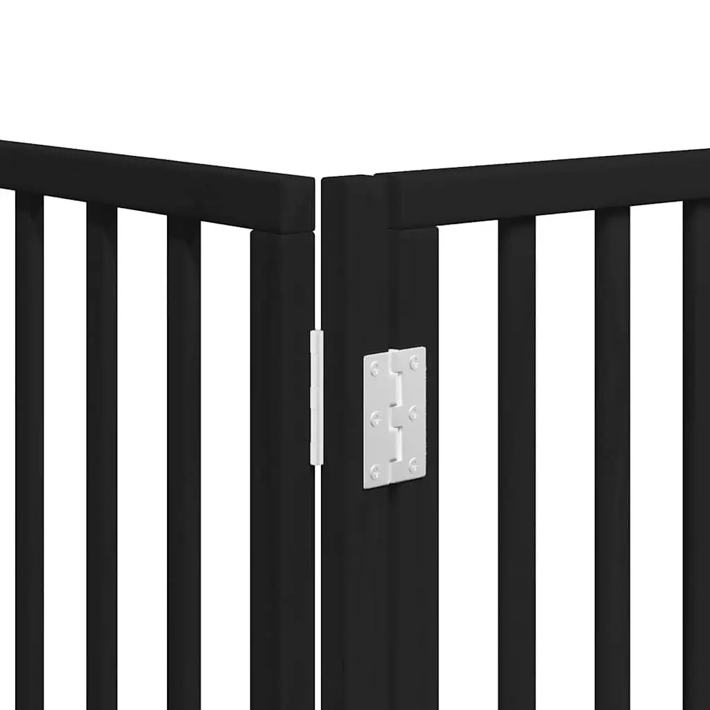 Dog Gate Black 6 Panels Foldable Poplar Wood Pet Safety Barrier