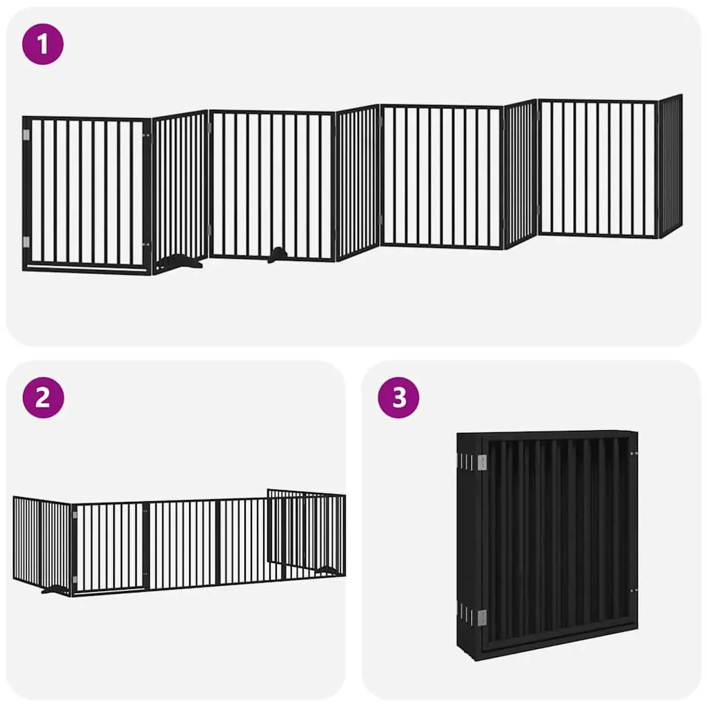 Dog Gate Black 8 Panels Foldable with Door and Locks