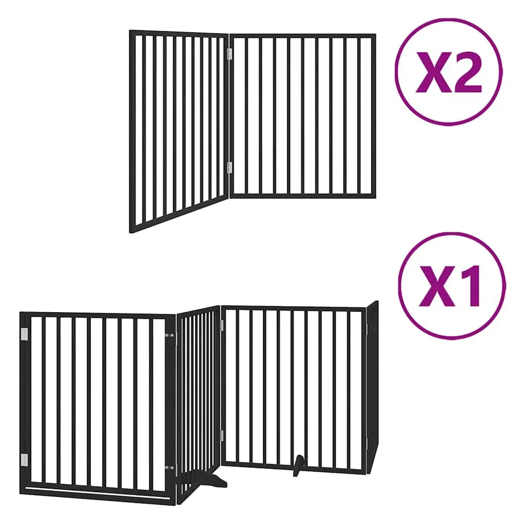 Dog Gate Black 8 Panels Foldable with Door and Locks