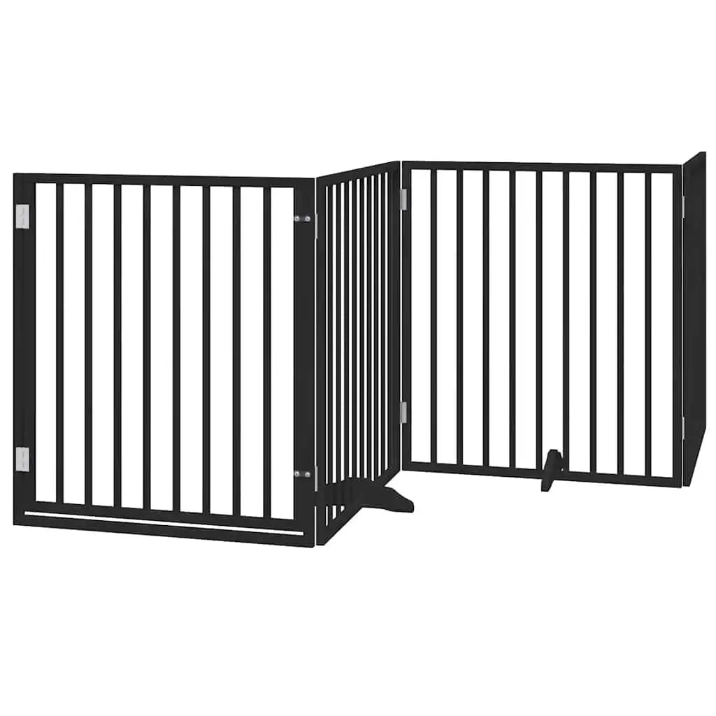 Dog Gate Black 8 Panels Foldable with Door and Locks