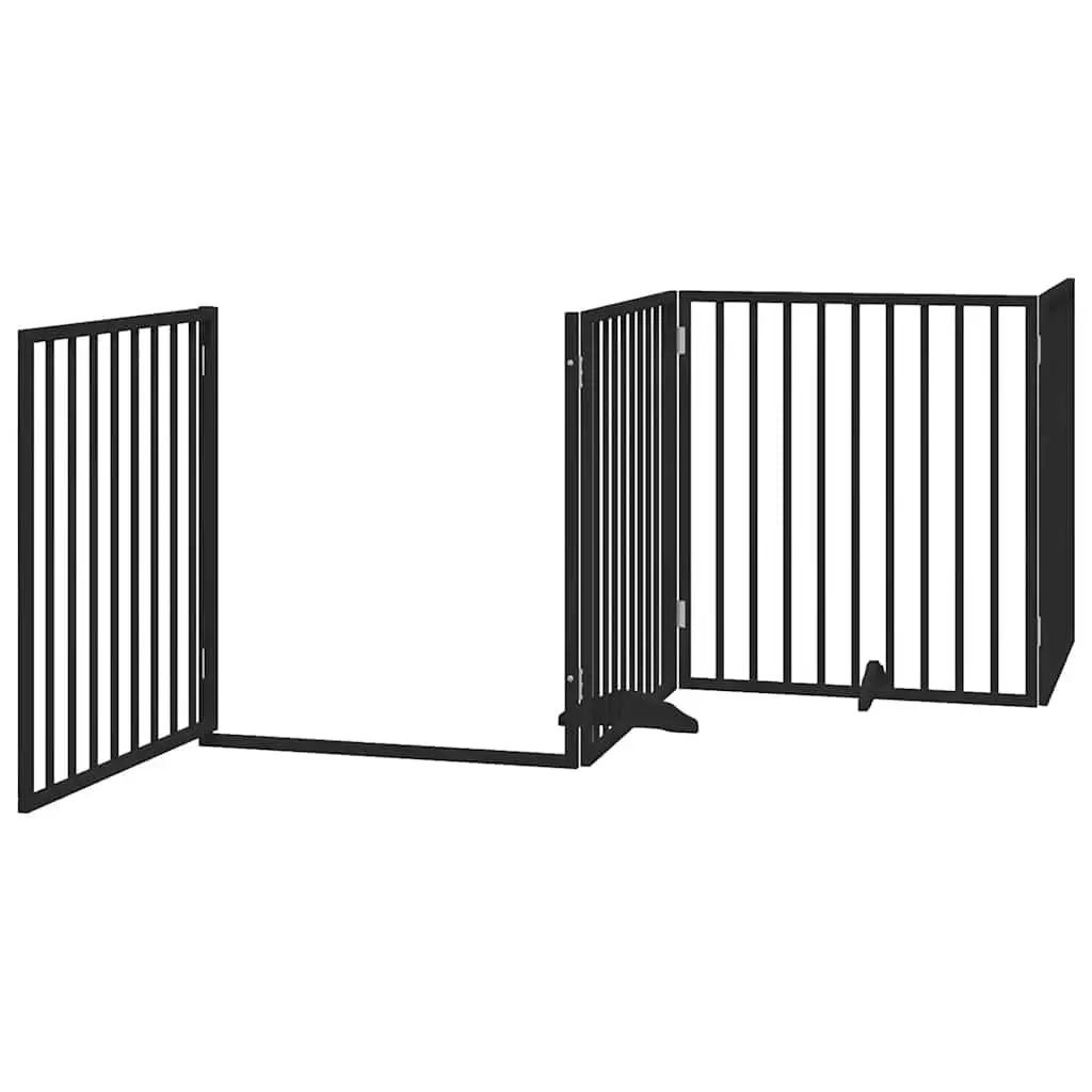 Dog Gate Black 8 Panels Foldable with Door and Locks