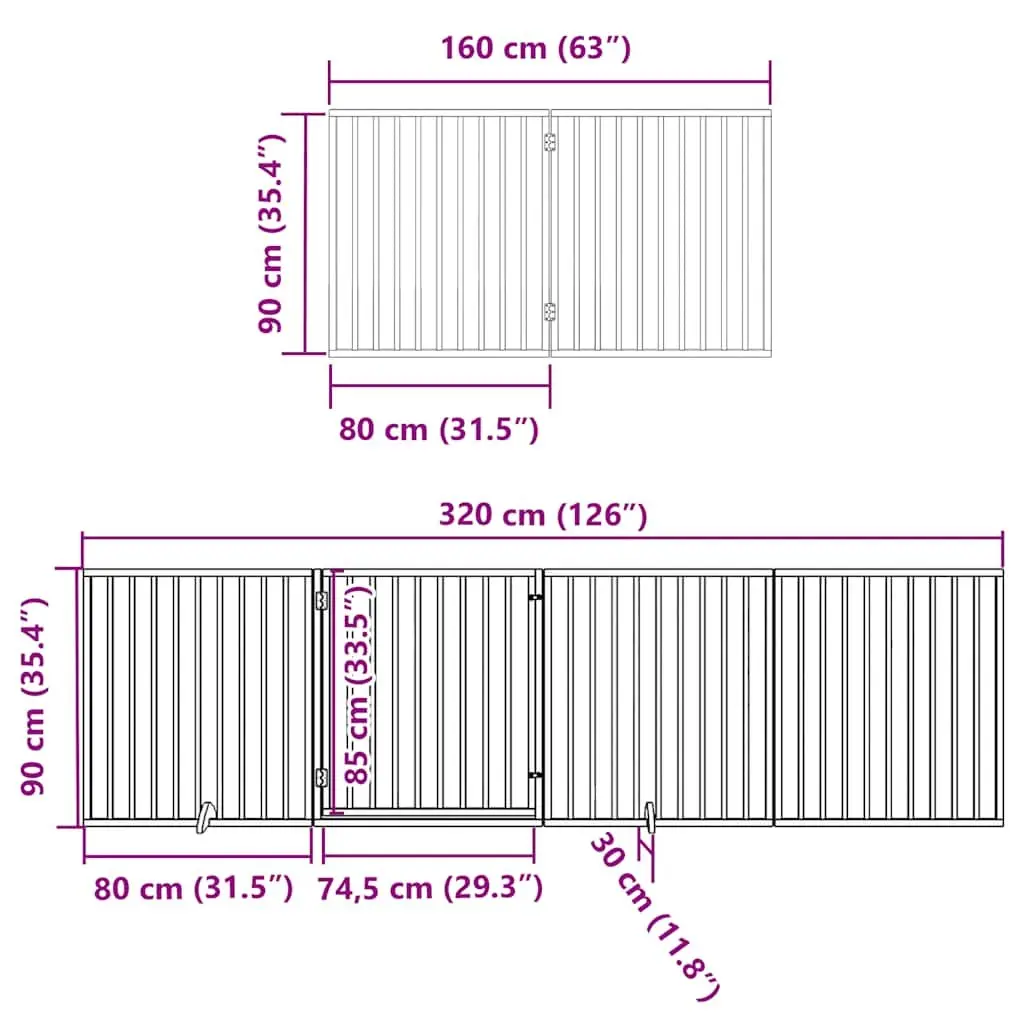 Dog Gate Black 10 Panels Foldable Poplar Wood Pet Safety Barrier Door Enclosure