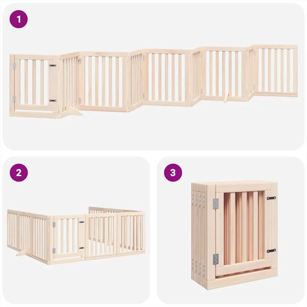Dog Gate Brown 9 Panels Foldable Pet Safety Barrier with Door Lock