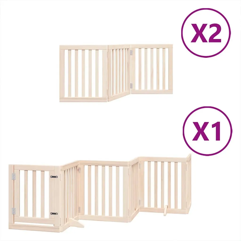 Dog Gate Foldable 12 Panels 600cm Poplar Wood Pet Barrier Door Brown