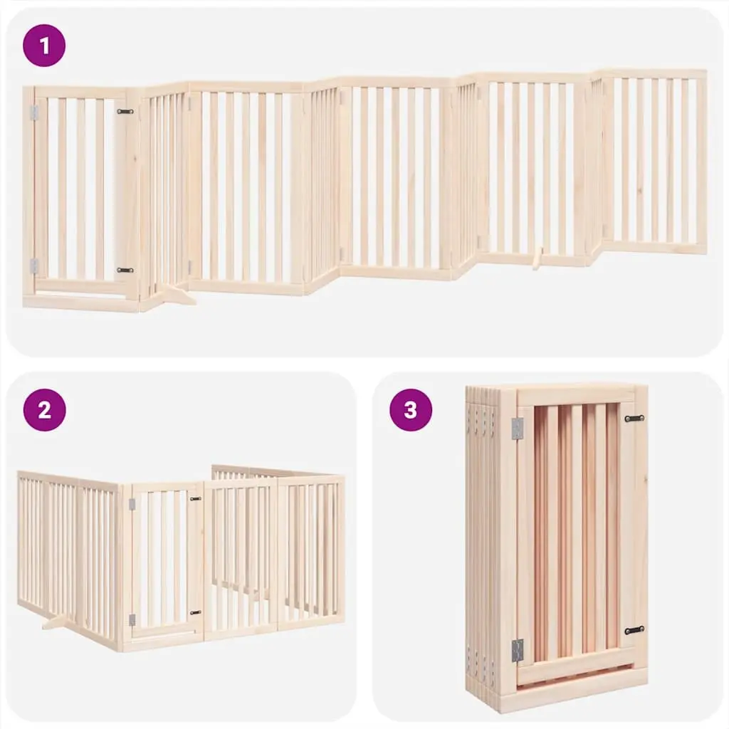 Dog Gate Brown 9 Panels Foldable Pet Safety Barrier with Door Lock