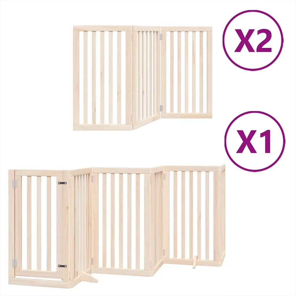 Dog Gate Foldable 12 Panels 600cm Poplar Wood Pet Safety Barrier with Door Lock