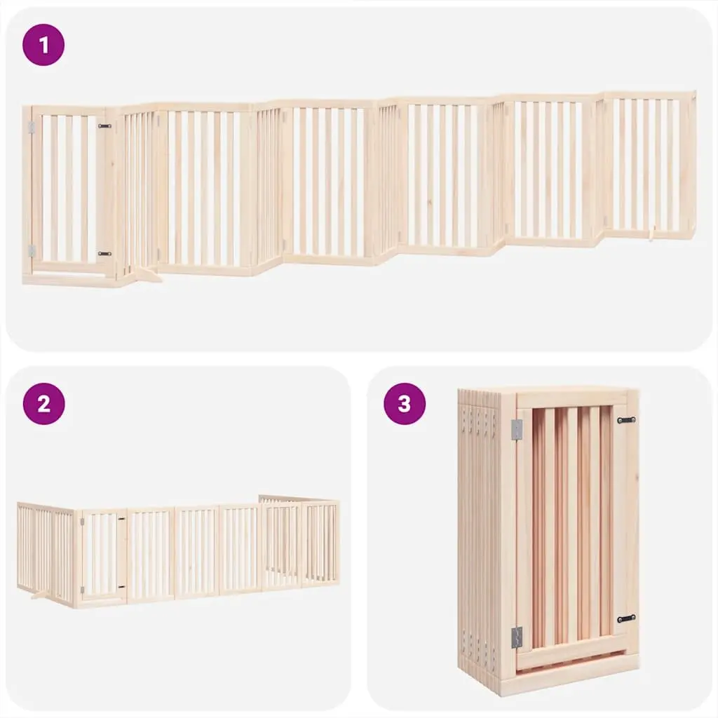 Dog Gate Foldable 12 Panels 600cm Poplar Wood Pet Safety Barrier with Door Lock