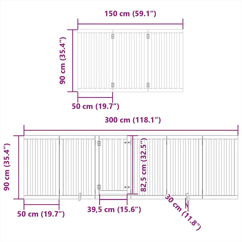 Dog Gate Foldable 12 Panels 600cm Poplar Wood Pet Safety Barrier with Door Lock