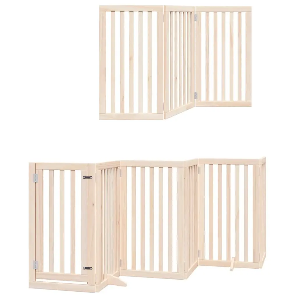 Dog Gate Foldable 12 Panels 600cm Poplar Wood Pet Safety Barrier with Door Lock