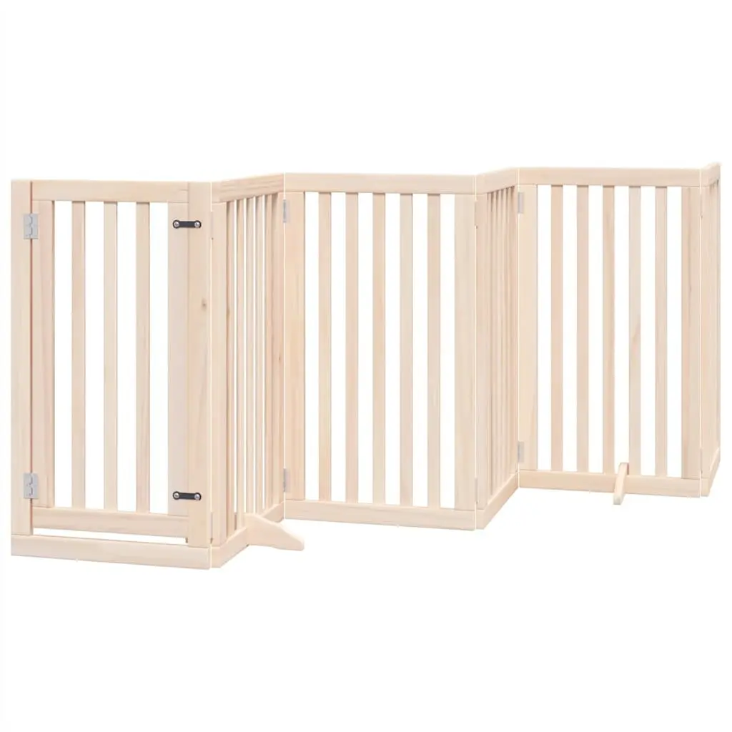 Dog Gate Foldable 12 Panels 600cm Poplar Wood Pet Safety Barrier with Door Lock