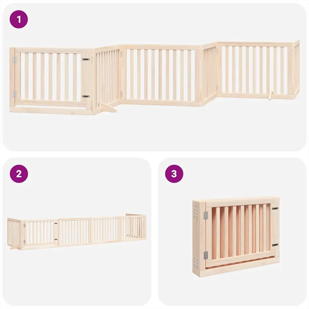 Dog Gate Foldable 6 Panels Poplar Wood Pet Safety Barrier with Door Lock Brown