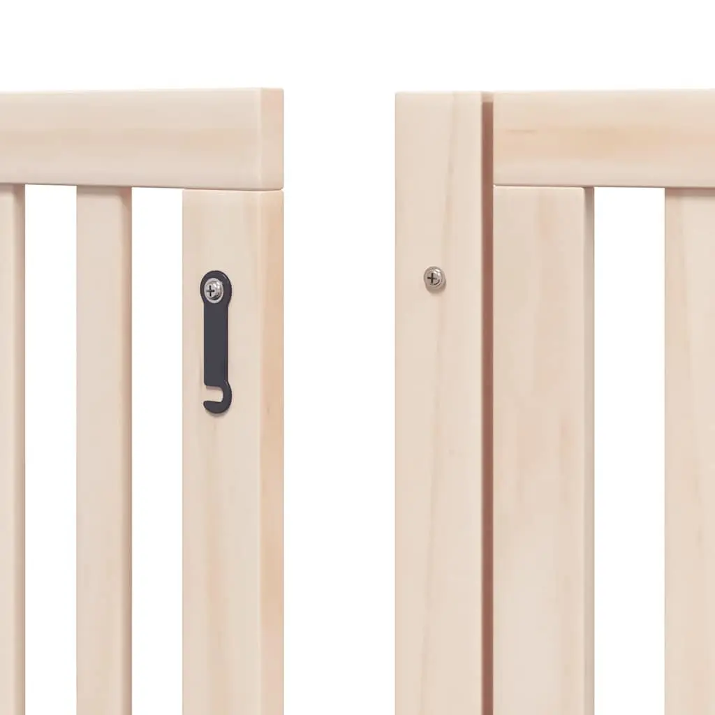 Dog Gate Foldable 6 Panels Poplar Wood Pet Safety Barrier with Door Lock Brown