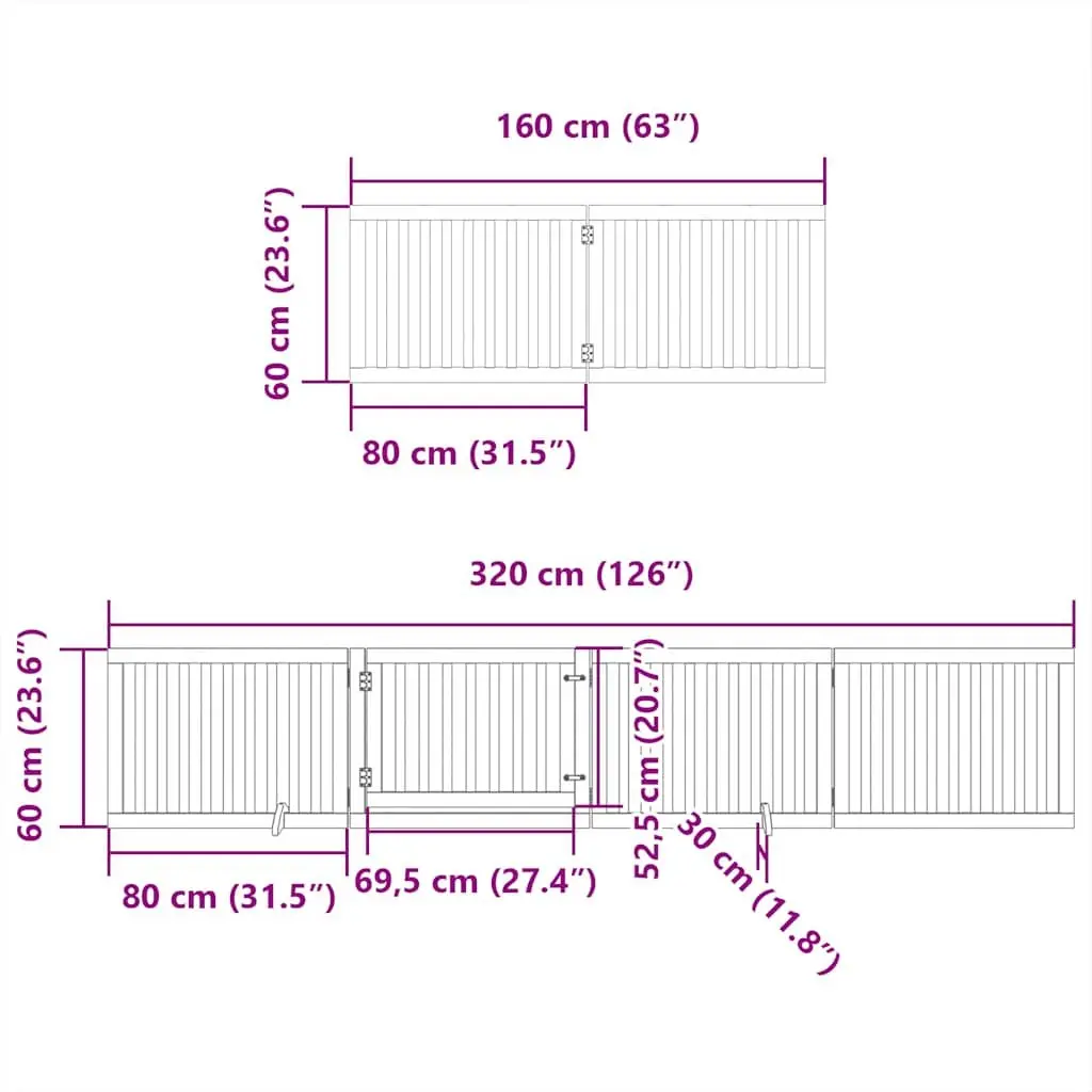 Dog Gate Foldable 6 Panels Poplar Wood Pet Safety Barrier with Door Lock Brown