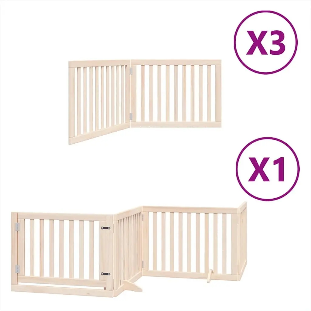 Dog Gate Brown 10 Panels Foldable Poplar Wood Pet Safety Playpen Enclosure