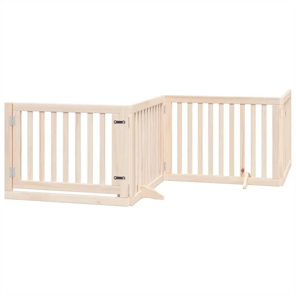 Dog Gate Brown 10 Panels Foldable Poplar Wood Pet Safety Playpen Enclosure