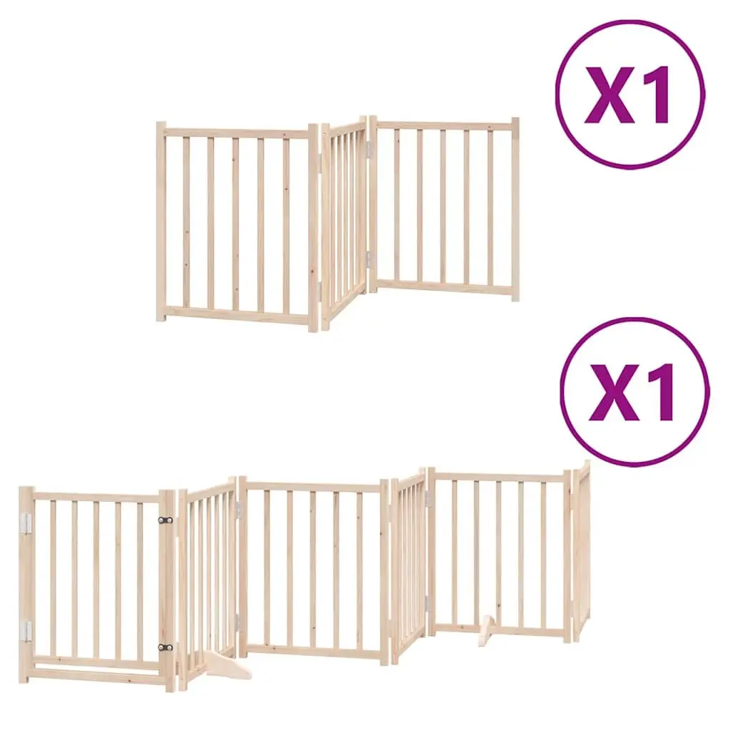 Dog Gate Brown 9 Panels Foldable Poplar Wood Pet Safety Barrier with Door Lock